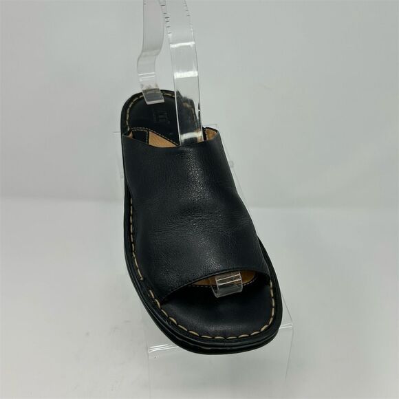 Born Women's Black Leather Wedge Slide Sandals Size 6 Open Toe Comfort Casual - Picture 3 of 14